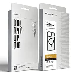 Чехол Apple iPhone 15 Plus, Unit MagSafe, черный, прозрачный, магсейф, ударопрочный, магнитный, панель-накладка с поддержкой MagSafe, с поддержкой беспроводной зарядки, TPU+PC, защита всего корпуса, ударопрочный, ArmorStandart (ARM69355) - мініатюра 6