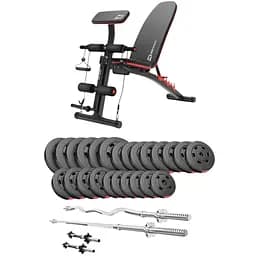 Набор Hop-Sport Premium 135кг со скамьей HS-1035 штангами и гантелями