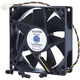 Вентилятор 80 мм Cooling Baby чорний 80х80х25 мм 500-2300 об/хв 17.6-31.3 дБ 12V/0.3A 4-pin PWM (8025 PWM)