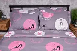 Комплект постільної білизни Moon&Star Бязь Gold Люкс Mauve Cats сімейний 160х220х2 наволочки 4х50х70 - мініатюра 4