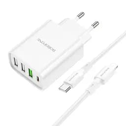 Зарядное устройство блок на 4 порта Borofone BA79A 3*USB-A + 1*USB-C белое