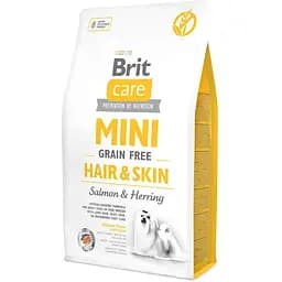 Сухой корм для собак миниатюрных пород Brit Care GF Mini Hair&Skin уход за шерстью с лососем и сельдью 2 кг
