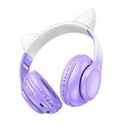 Бездротові повнорозмірні навушники Hoco W42 Cat Ear з підсвічуванням, BT5.3, AUX, TF, 400mAh, 10h, фіолетові - мініатюра 2