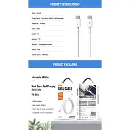 Дата кабель USB-C to USB-C 1.0m PD-B83a 60W Proda (PD-B83a-WHT) - мініатюра 3