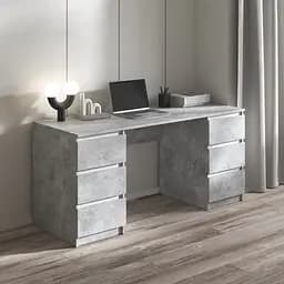 Комп’ютерний стіл Vays R-2 Бетон-Білі планки, письмовий з 2 тумбами, 6 шухляд без ручок, ЛДСП 160×60×75 см - для дому, офісу, навчання