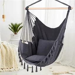 Підвісне крісло бразильський гамак BOHO 100 см + 2 шт подушки Dark Grey - мініатюра 7