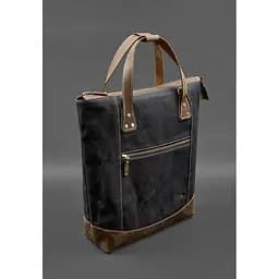 Сумка-рюкзак з канвасу та натуральної темно-коричневої шкіри