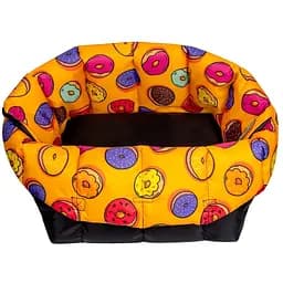 Сумка-переноска для котів і собак Barksi в автомобіль розмір L 38х30х39 см пончики чорна