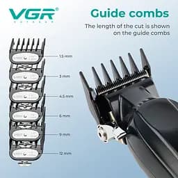 Акумуляторна машинка для стрижки VGR V-662 GREEN, 7000 RPM, 6 насадок, LED-дисплей - мініатюра 6