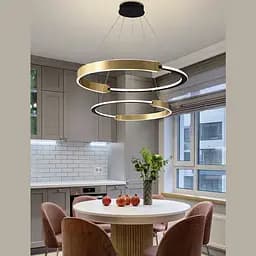 Подвесная люстра в латунно-черном корпусе с двумя кольцами Ø 60+40 см | Ст. MJ303-600+400 AB | Line F