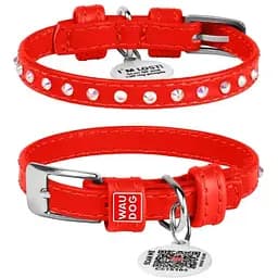 Нашийник для собак Waudog Glamour шкіряний з QR паспортом, з клейовими стразами, XS, Ш 9 мм, Дов 19-25 см (4820082498931)