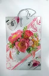 Пакет подарочный "Весенний букет" 5025 цветной, большой вертикальный 25 х 39 х 8см Пионы красные Вид 1