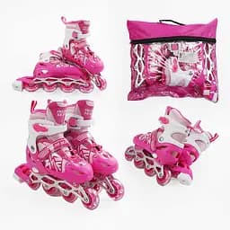 Роликовые коньки, размер 29-33, PVC колеса, стелька 16-19 см, розовый, INLINE SKATE, 24010-S