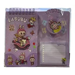 Дитячий блокнот Лабубу із наліпками, стікерами для записів та тримачем для ручки фіолетовий (25-SS197)