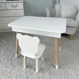 Дитячий столик з ящиком для олівців + стільчик Ведмедик (Білий)