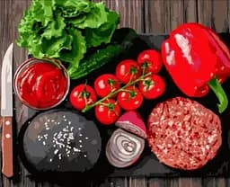 Набір для розпису по номерах Овочевий асортимент, на кольоровому фоні, 40x50 см, MZ056