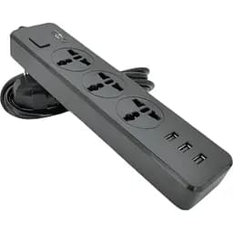 Мережевий фільтр ТВ-Т13 3 розетки + 3 USB 2 м перетин 3х0.75 мм 2500W Black