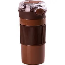 Термокружка 400 мл с трубочкой и крышкой на защелке, коричневый Happy Life HPGM3001BR