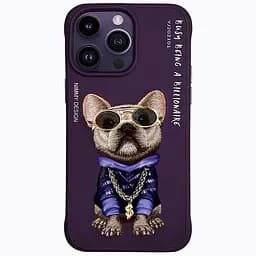 Чехол на Iphone 14 Pro 3D Swag Dog, защитный, кожаный, вышитый, Фиолетовый