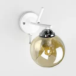 Бра з вимикачем в білому корпусі з янтарним плафоном Line F Арт. W088N/1 WT+CH+AM