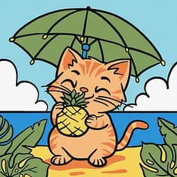 Набор для росписи по номерам для детей 5+ Котик и ананас, Ideyka, 25x25 см, КНО1243