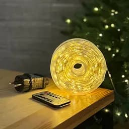 Светодиодная гирлянда Роса 200 метров теплый белый свет белый провод 2000 LED 8 режимов с пультом