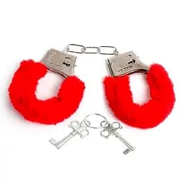 Ніжні BDSM-наручники "Хутряні кордони" з ключем One Size червоні
