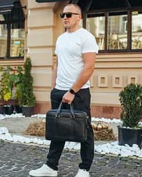 Шкіряна чоловіча сумка для документів та ноутбука чорна SL-21511 Tiding Bag - мініатюра 10