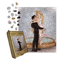 Деревянный фигурный пазл У Фонтана, А2, Картонная коробка 300+ элементов