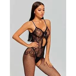 Бодістокінг з прозорою тканиною та відкритим доступом S/M Чорний K000473