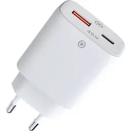 Сетевое зарядное устройство Piko 45W GaN USB-C PD+USB-A QC 3.0 White