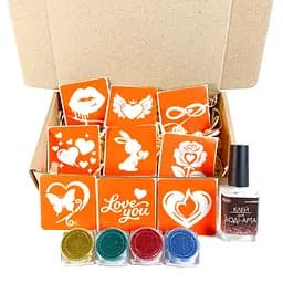 Набор для био-тату "Love Story #2 - глиттер" Fresh Tattoo set-love-story-2-glitter 9 трафаретов