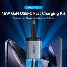 Зарядний пристрій 2xUSB-C 45W PD3.0/QC/GaN + USB-C cable М-М чорний Vention - мініатюра 5