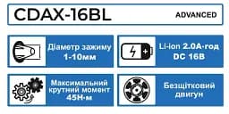 Шуруповерт акумуляторний безщітковий Zegor CDAX-16BL/16В/45 Нм/дві швидкості/2 батареї 16 В 2 Ач/реверс/підсвічування/кейс
 - мініатюра 14