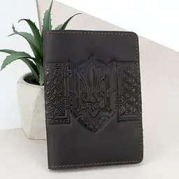 Обложка на паспорт кожаная с гербом HC0075 коричневая