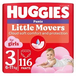 Набір трусиків-підгузків для дівчаток Huggies Little Movers Pants 3 (6-11 кг), 116 шт. (2 уп. по 58 шт.)