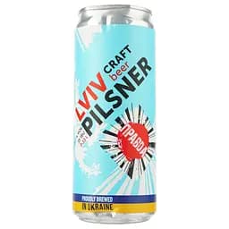 Пиво Правда Lviv Pilsner, cветлое, нефильтрованное, 4,7%, ж/б, 0,33 л (912532)
