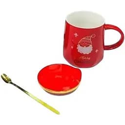 Новогодняя кружка Olens 102-1084-1 Золотой год керамическая с крышкой и ложкой 370 мл Красная