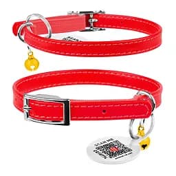 Нашийник для котів шкіряний Waudog Glamour з QR-паспортом без прикрас XXS Ш 9 мм Д 17-20 см червоний