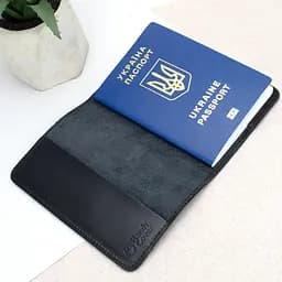 Подарунковий чоловічий набір №79: ремінь + обкладинка на паспорт (чорний глянсовий) - мініатюра 3