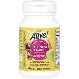 Витаминно-минеральный комплекс для волос, кожи и ногтей Nature's Way Alive! Hair, Skin & Nails со вкусом клубники 60 капсул