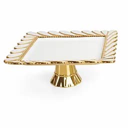 Тортовница фарфоровая на ножке Yiwu Tiffany 30х30х12 см квадратная подставка для торта капкейков пирожных десертов праздничная посуда ML2045