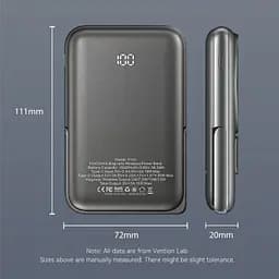 Батарея універсальна Vention Magnetic Wireless 10000mAh 20W PD USB-C In/Out QI-15W Black (FHNB0) - мініатюра 3