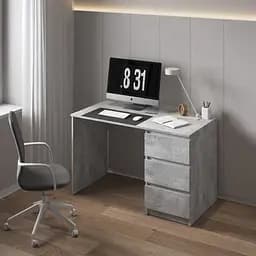 Комп'ютерний стіл Vays, письмовий, сучасний, з тумбою справа, 3 шухляды з фасадами без ручок R-1 Бетон-Білі планки