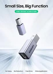 Перехідник UGREEN US382 USB C на USB B Printer Adapter для принтера, жорсткого диска, док станції, факсу Grey - мініатюра 2