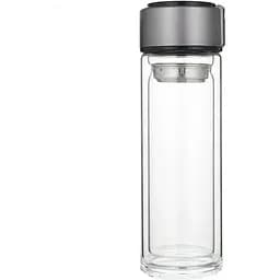 Термос скляний 330 мл з подвійними стінками та ситечком, сірий Yiwu HP-14-39G