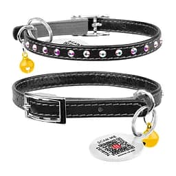 Нашийник Waudog Glamour з резинкою клейовими стразами для котів (ширина 9мм довжина 22-30см) чорний