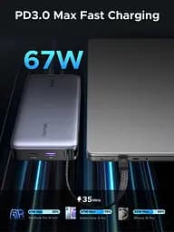 УМБ Ugreen 20000mAh PB550 67W USB-A, USB-C In/Out, with built-in USB-C cable Grey - мініатюра 3