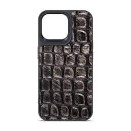 Кожаный чехол для Apple iPhone 14 Pro Max, Harder Kaiju Skin, черный, термополіуретан ТПУ + экокожа с эффектом фактуры монстра, панель, защита корпуса, противоударный, микрофибра, рамка вокру камеры, защита всего корпуса, (ARM76863)