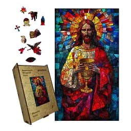 Деревянный фигурный пазл Мозаика Иисуса, А2, Картонная коробка 300+ элементов